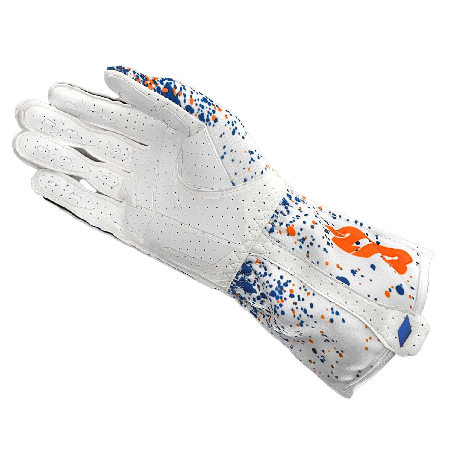 Minus 273 Kart Racing Gloves Drip White-Orange-Blue- helmade Motorsports  Add-ons